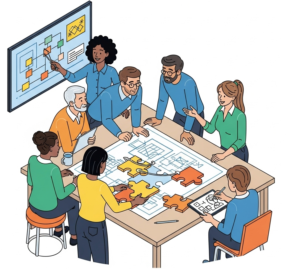 Our team focused on innovation and problem-solving in a collaborative workspace