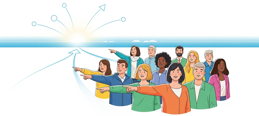 Employees collaborating toward a unified organizational vision