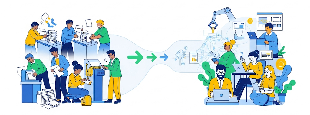 Visual representation of core values including streamlined automation and operational simplicity
